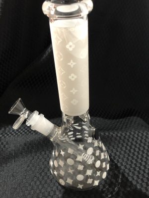 25cm White Glow In The Dark Louis Vuitton Glass Beaker waterpipe