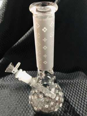 25cm Silver Glow In The Dark Louis Vuitton Glass Beaker Waterpipe