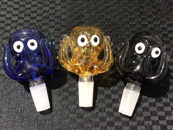 Octopus "Handmade" 14mm glass cone bowl yellow