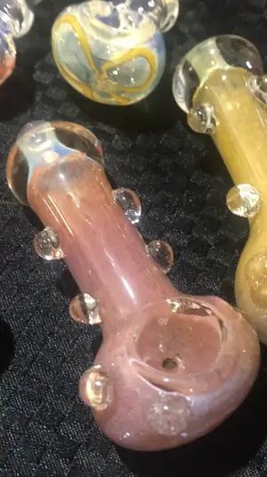 Dotted hand blown glass pipe brown