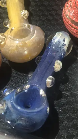 Dotted hand blown glass pipe blue colour may vary