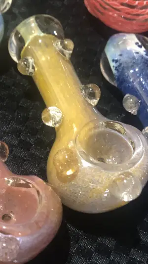 Dotted hand blown glass pipe yellow