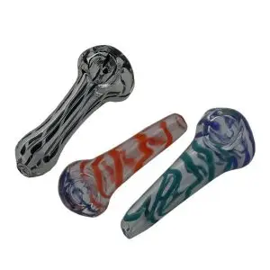 10cm Stripy hand blown glass pipe various colours