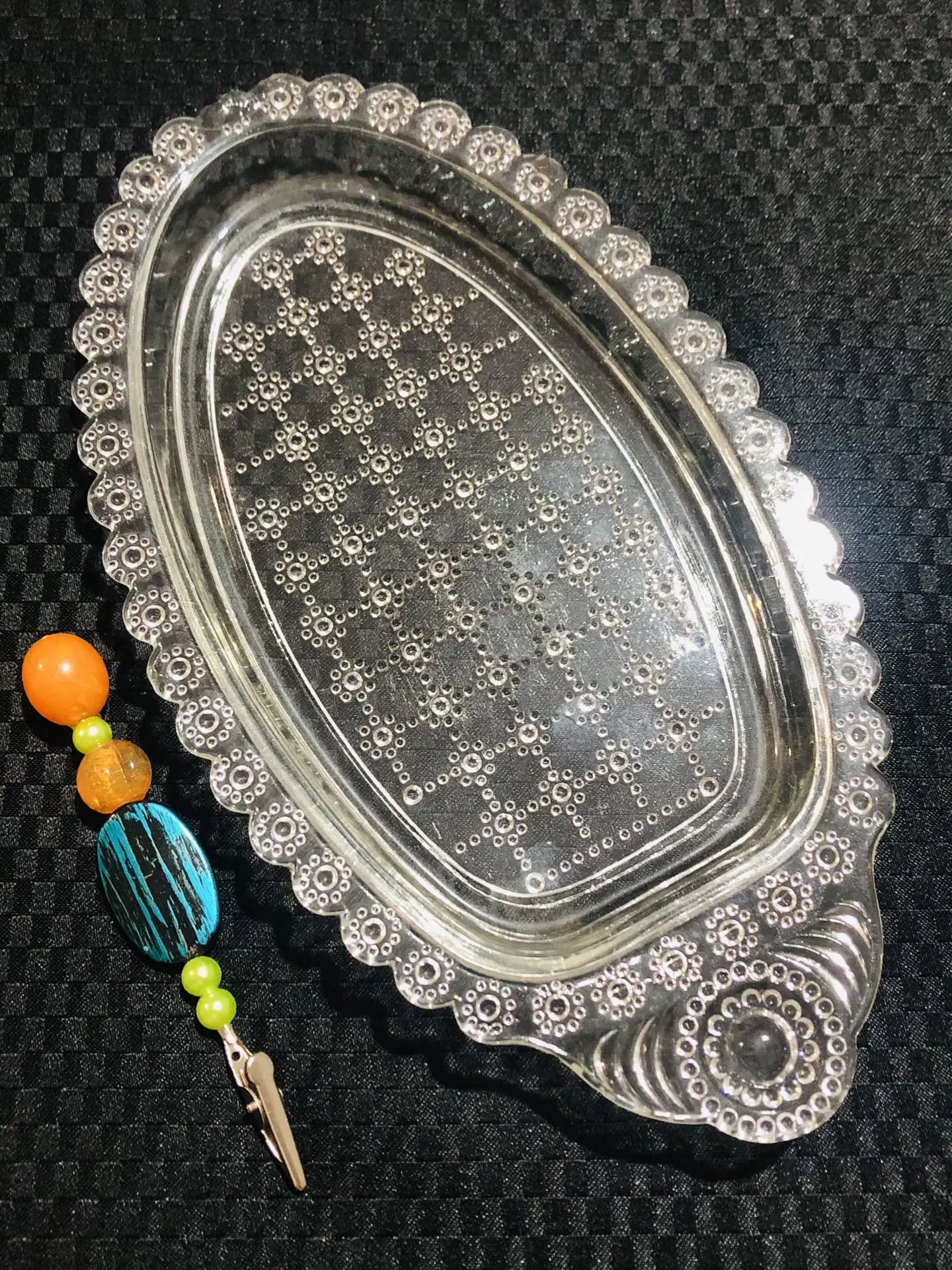 Vintage glass large dish and clip set