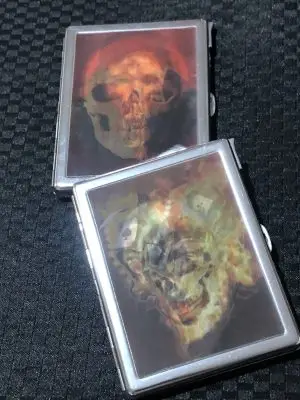 Skulls Metal 3D image cigarette case with lighter