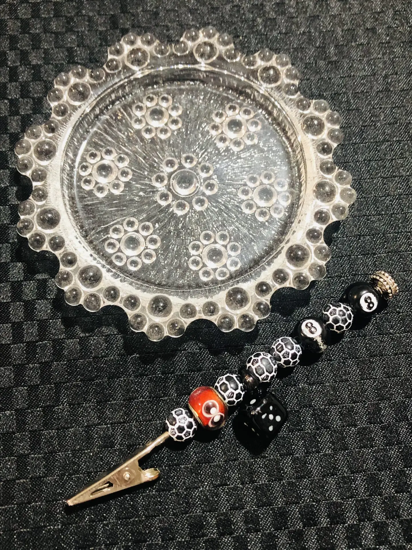 Vintage glass dish and clip set