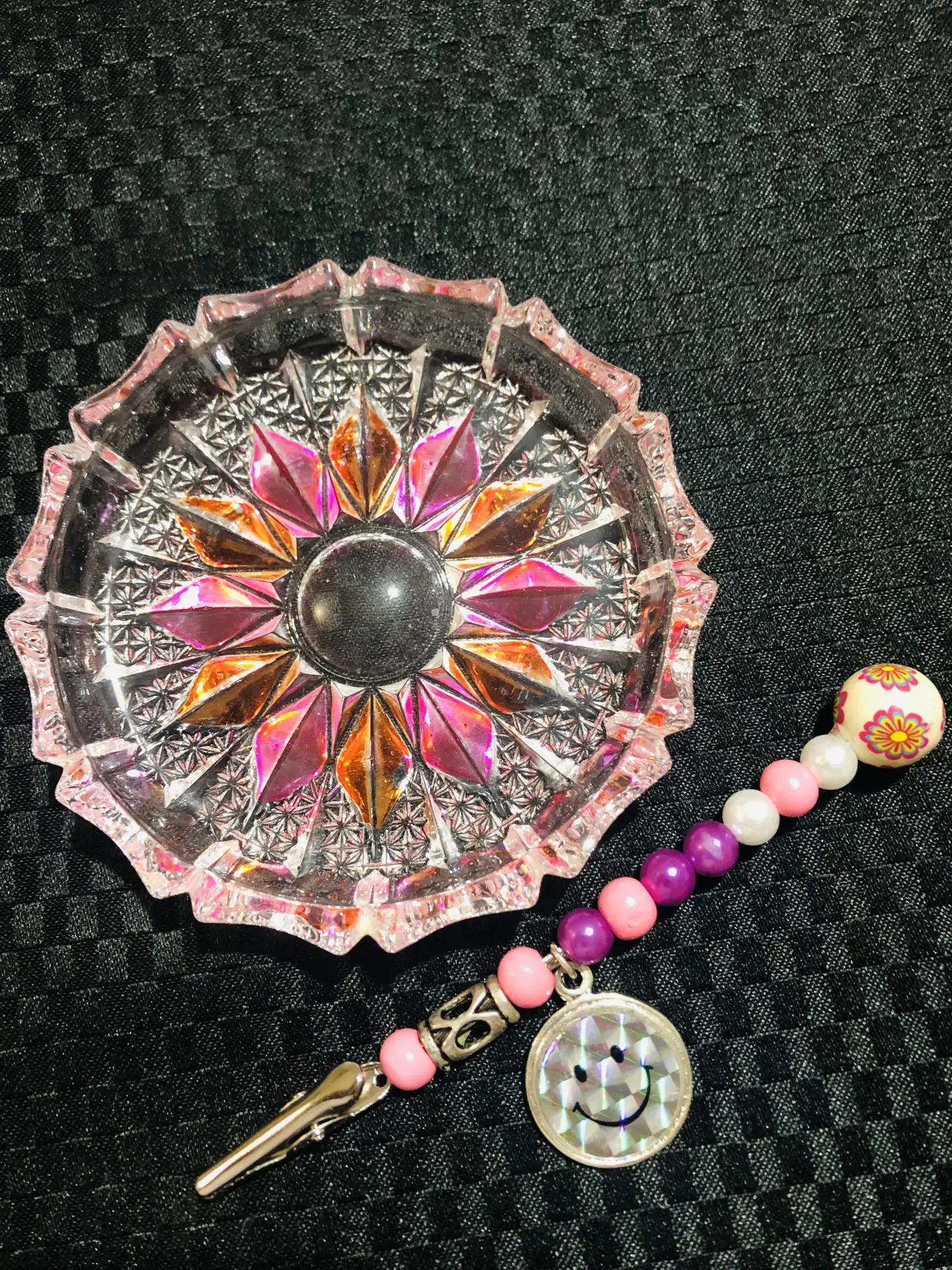 Vintage glass dish and clip set