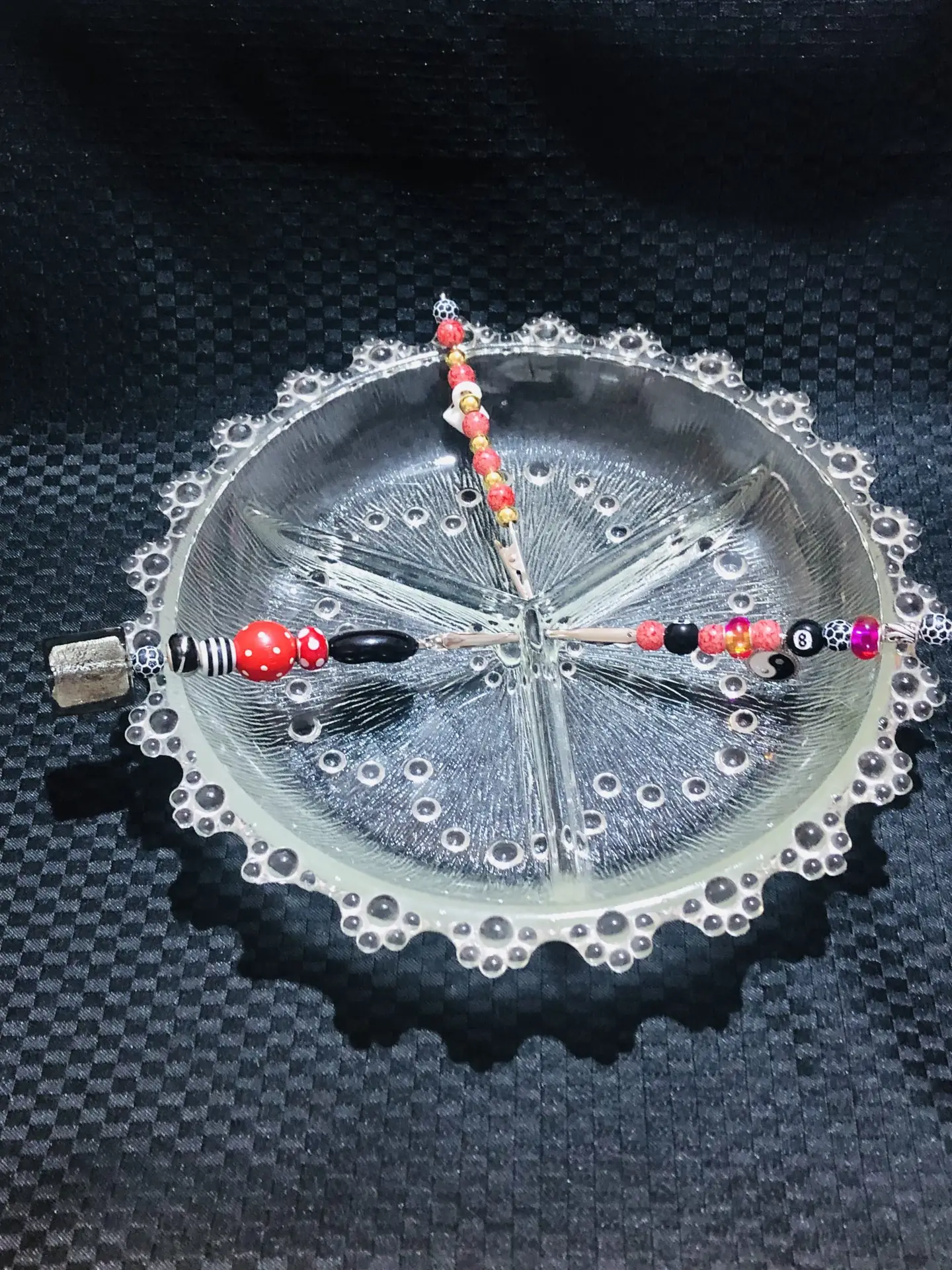 Vintage glass rolling tray and clips set