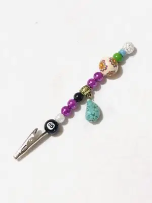 Handmade roach clip 12cm turquoise 8 ball