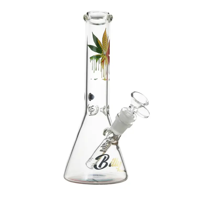 25cm billy mate Melting marijuana leaf glass beaker waterpipe