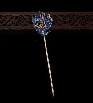 Blue enamel red stone stoker poker